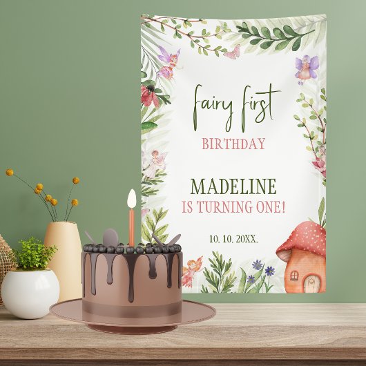 妖精の1歳の誕生日バックドロップ 魔法の森 横断幕