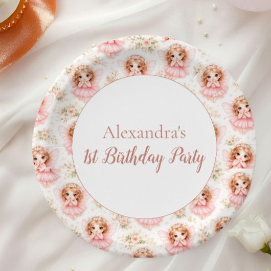 妖精の1歳の誕生日 ピンクの庭 ペーパープレート