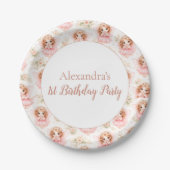 妖精の1歳の誕生日 ピンクの庭 ペーパープレート (正面)