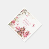 妖精の1歳の誕生日 ピンクの花の幻想的なデザイン スタンダードカクテルナプキン (角)
