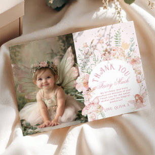 妖精の1歳の誕生日 幻想的な写真の御礼カード 招待状
