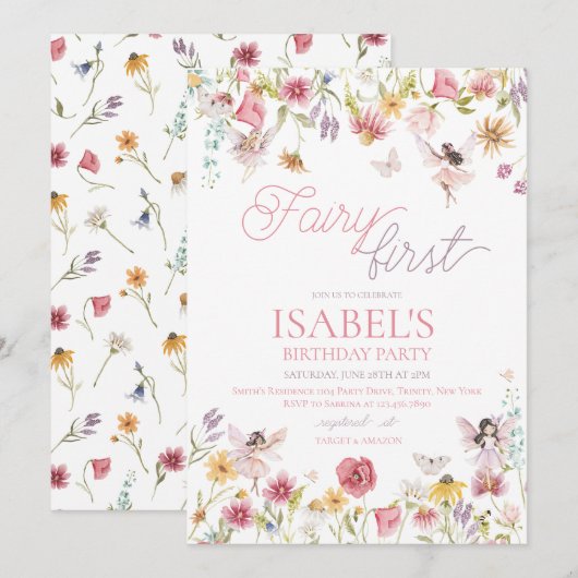 妖精の1歳の誕生日 招待状 (正面/裏面)