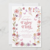 妖精の1歳誕生日招待状 妖精ファースト 女の子 招待状 (正面)