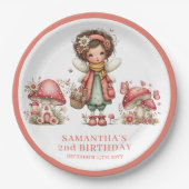 妖精の4歳の誕生日 ピンクの花のプレート ペーパープレート (正面)