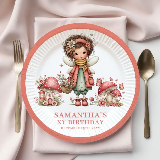 妖精の4歳の誕生日 ピンクの花のプレート ペーパープレート