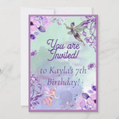 妖精の7歳誕生日 水彩パープル 招待状 (正面)