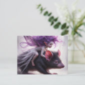 妖精はタスマニアの悪魔のファンタジーアートに乗る ポストカード (スタンド正面)