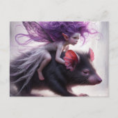 妖精はタスマニアの悪魔のファンタジーアートに乗る ポストカード (正面)