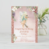 妖精は鳥に乗って、ローズゴールドで美しい 招待状 (スタンド正面)