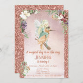 妖精は鳥に乗って、ローズゴールドで美しい 招待状 (正面/裏面)