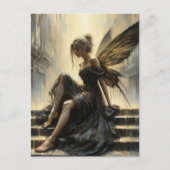 妖精は黒の服を着て、金ゴールドは階段に座ってドレス ポストカード (正面)