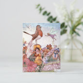 妖精や鳥が庭に ポストカード (スタンド正面)