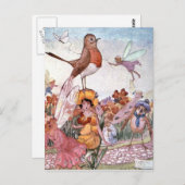 妖精や鳥が庭に ポストカード (正面/裏面)