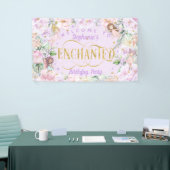 妖精をテーマにしたピンクの紫色の花の誕生日の背景 横断幕 (トレードショー)