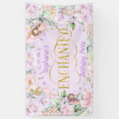 妖精をテーマにしたピンクの紫色の花の誕生日の背景 横断幕 (縦)