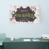 妖精をテーマにしたピンクの紫色の花の誕生日の背景 横断幕 (トレードショー)