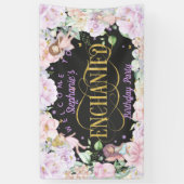 妖精をテーマにしたピンクの紫色の花の誕生日の背景 横断幕 (縦)