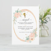 妖精をテーマにしたフローラ赤面と金ゴールド誕生日パーティー 招待状 (スタンド正面)