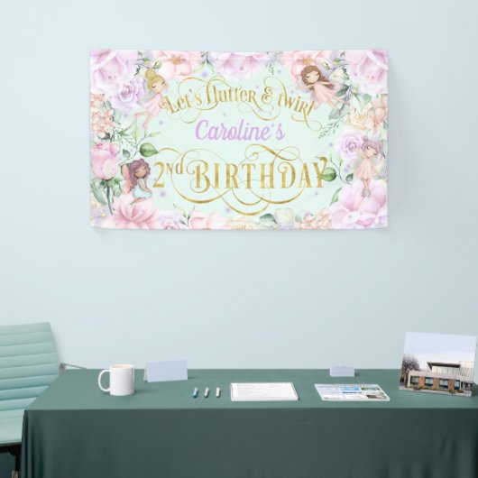 妖精をテーマにした女の子2nd誕生日パーティー背景禁止 横断幕 (トレードショー)