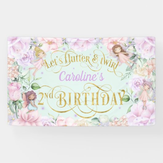 妖精をテーマにした女の子2nd誕生日パーティー背景禁止 横断幕 (横)