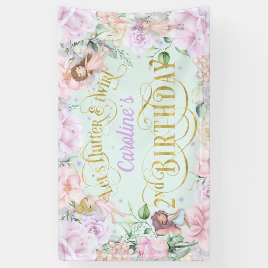 妖精をテーマにした女の子2nd誕生日パーティー背景禁止 横断幕 (縦)