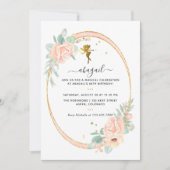 妖精をテーマにした花のピンクと金の誕生日パーティー 招待状 (正面)