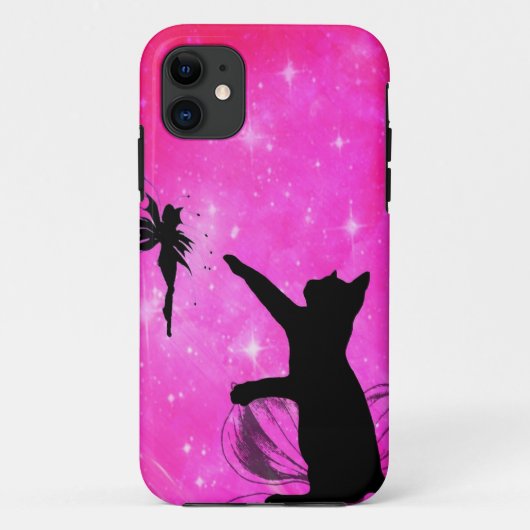 妖精を追いかけるピンクの猫 Case-Mate iPhoneケース (裏面)