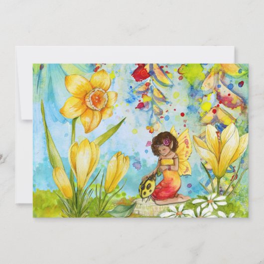 妖精アート水の色の女の子の誕生日パーティー 招待状 (正面)