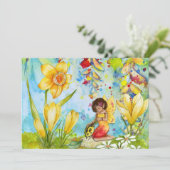 妖精アート水の色の女の子の誕生日パーティー 招待状 (スタンド正面)