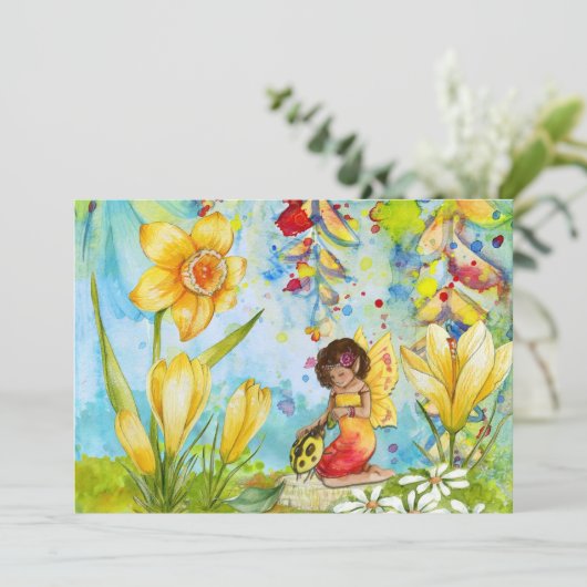 妖精アート水の色の女の子の誕生日パーティー 招待状 (スタンド正面)