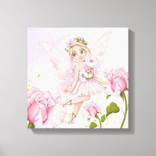妖精イラストの赤ちゃん女の子の寝室 キャンバスプリント (正面)
