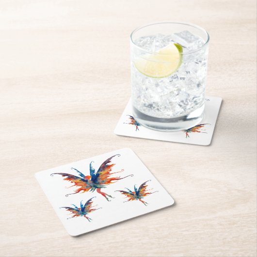 妖精ウォーターカラーアートカスタムスクエアコースター スクエアペーパーコースター (インサイチュ)