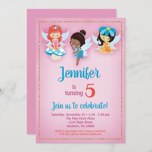 妖精エスニックガールズ誕生日招待状 招待状 (正面/裏面)
