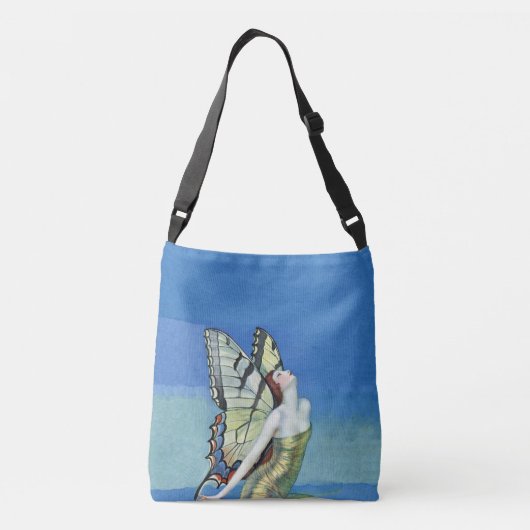妖精エレガント蝶の翼金ゴールドドレスブルースカイ クロスボディバッグ (裏面)