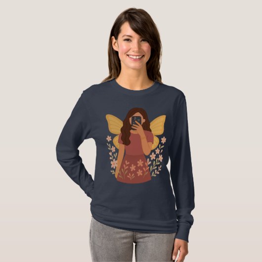 妖精ガールセルフィー美意識ステッカー Tシャツ (正面フル)