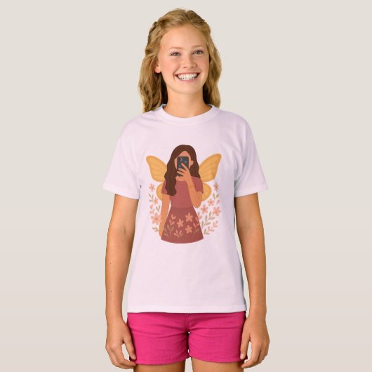 妖精ガールセルフィー美意識ステッカー Tシャツ (正面フル)