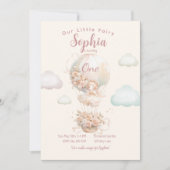 妖精ガールホットエアバルーンファースト誕生日 招待状 (正面)