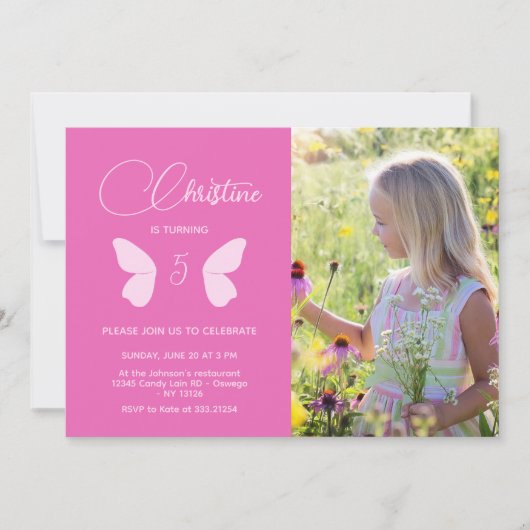 妖精ガール誕生日ミニマルシンプルリストモダン写真 招待状 (正面)