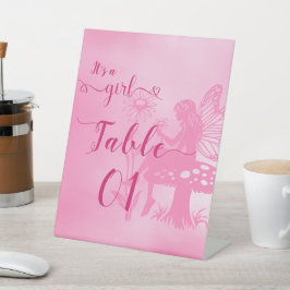 妖精キノコと花の赤ちゃんシャワーテーブル番号 台座サイン