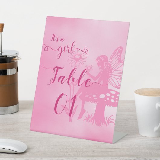 妖精キノコと花の赤ちゃんシャワーテーブル番号 台座サイン (インサイチュ)