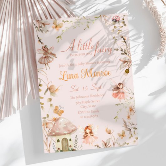 妖精キノココテージボーホウォーター色ベビーシャワー 招待状