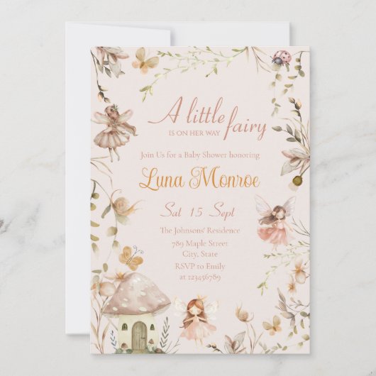 妖精キノココテージボーホウォーター色ベビーシャワー 招待状 (正面)