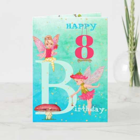 妖精キノコファンタジーかわいい青い金ゴールドエージカード カード (正面)