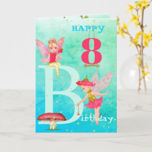 妖精キノコファンタジーかわいい青い金ゴールドエージカード カード (黄色い花)