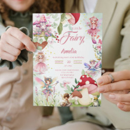 妖精キノコ童話マジカル誕生日ピンク 招待状