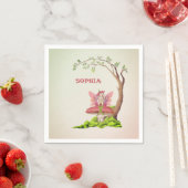 妖精テーマかわいい誕生日ピンクグリーンナプキンス スタンダードカクテルナプキン (インサイチュ)