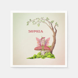 妖精テーマかわいい誕生日ピンクグリーンナプキンス スタンダードカクテルナプキン