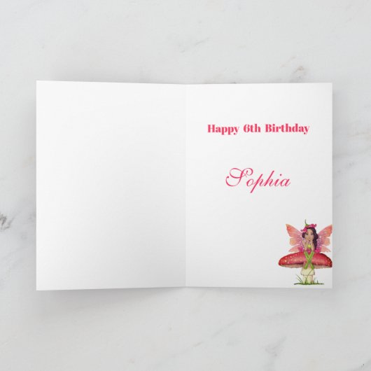 妖精テーマガールダークヘアピンクチャイルドエイジ誕生日 カード (内部)
