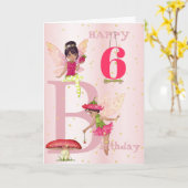 妖精テーマガールダークヘアピンクチャイルドエイジ誕生日 カード (黄色い花)