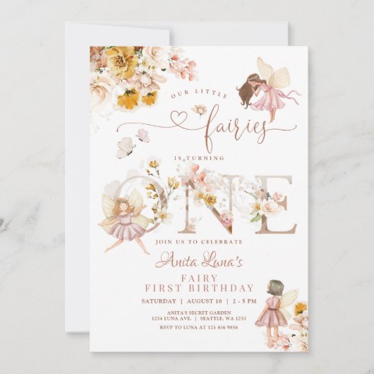 妖精バタフライマジカルワイルドフラワー1st誕生日 招待状 (正面)